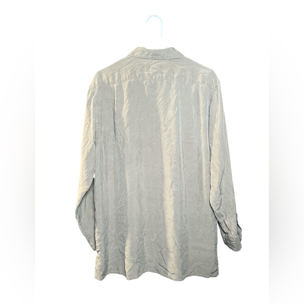 Abercrombie & Fitch vintage green olive 100% silk button down women’s shirt M - Picture 2 of 4